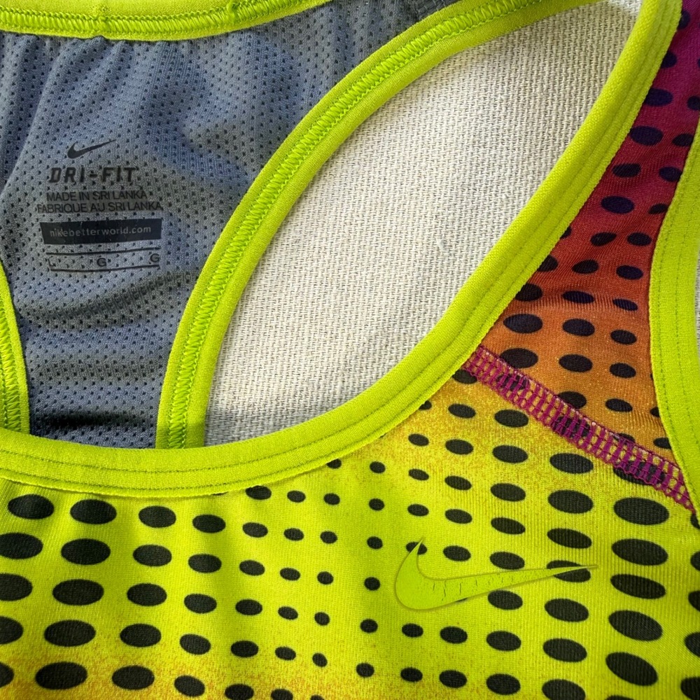Nike Dri-FIT Womens Large Racerback Tank Top Built-in Bra Neon Gradient Dot